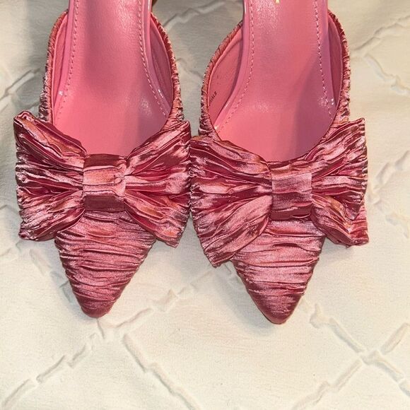 Lulus Rose Pink Satin Textured Bow High Heel Mules(Size 6.5) - Picture 4 of 8